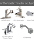 Image showing faucet types not compatible with Faucet Mounted Eye Wash Station For Quick Emergency Eye Flush attachment.