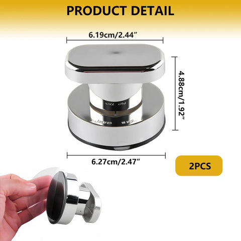 Two Pack Suction Cup Door Handle No Drilling Install For Shower Glass Doors Cabinets And Mirrors 62x50mm Silver Easy Press Lock And Turn For Secure Hold, silver suction handle with 2PCS and size labels