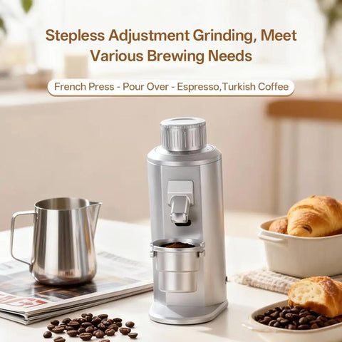 Hitting The Sweet Spot With Next Level Electric Single Dose Coffee Grinder 83Mm Steel Conical Burrs Stepless Adjustment And Zero Static Control For Barista Grade Espresso Filter Brews Black on kitchen counter.