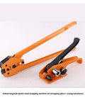 Heavy Duty Industrial Pet Strapping Machine Kit With Auto Cut Tensioner And Sealer For Secure Cargo Banding set featuring orange tensioner and black pliers.