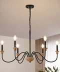 6 Light Wood Chandelier For Dining Room Black Farmhouse Style Modern Light Fixtures Over Table Cool Cozy Rustic Candle Ceiling Chandelier For Living Room Bedroom Entryway Kitchen 32.5 Inch Diameter