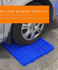 Car parked on blue Plastic Pallet Storage Grid Pad Waterproof And Lightweight Nestable Floor Pallets HDPE Breathable Grids
