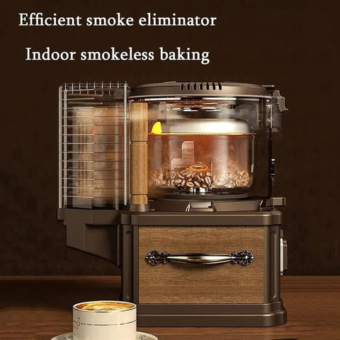 Level Up Your Home Barista Game With This Pro Grade Electric Coffee Bean Roaster featuring a glass container and wooden accents.