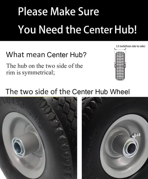 4.10/3.50-4 Solid Tire Replacement With 3/4 And 5/8 Bearing, 3.5 Inch Center Hub, 10 Inch Wheel For Hand Trucks, diagram of center hub