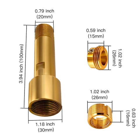 Brass tub spout adapter kit (3 pieces): tall threaded main body, small adapter, and nut; fits 3/4" IPS and 1/2" IPS pipes.