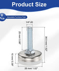 Eight Pack Adjustable Furniture Levelers With Quarter Inch Twenty Thread For Tables And Chairs No Fuss dimensions diagram