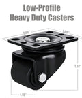 Low Profile Caster Wheels Set Of Four Heavy Duty Swivel Casters With Locking Brake For Industrial Workbenches Garage Tool Chest Furniture Leveling 1100 Lb Capacity Workhorse Grade Steel side view with dimensions