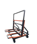No Sweat Heavy Duty Steel Glass Transport Rack Cart Panel Mover Dolly with swivel caster wheels side view for moving heavy glass.