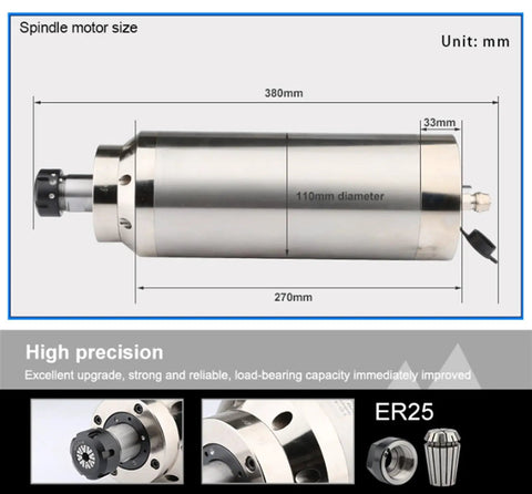 4KW Water Cooled Beefy High Torque Milling Spindle With ER25 Chuck And XY20 4 Hole Aerial Plug 100mm Diameter for CNC
