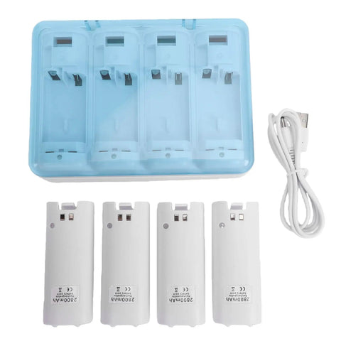 4 In 1 Battery Charger Station With 4 Pack 2800mAh NiMH Rechargeable Batteries And USB Cable For Remote Controllers White Extend Gameplay Time Easy Drop In Charging