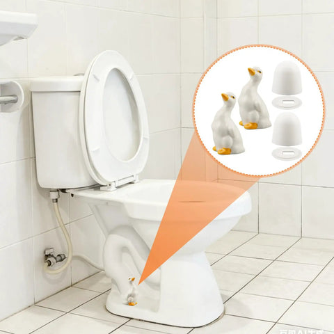 Heckin Cute Duck Toilet Bolt Covers With Ceramic Snap On Screw Caps For Base Bolts displayed on a modern toilet.
