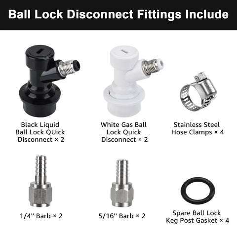 Ball Lock Keg Quick Disconnect Set For Corny Kegs CO2 And Liquid Ball Lock Fittings With Barbs MFL Beer Keg Disconnects