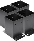 Heavy Duty 4x4 Deck Post Bases Set of 4, 3.6x3.6 Inch Inner Posts, Black Powder Coated Steel, Bolt Down Brackets
