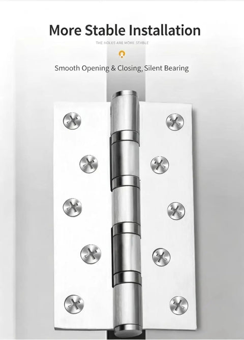 5 Inch Stainless Steel Swing Door Hinge With Silent Bearing For Interior Doors And Cabinets showing smooth opening and screws.