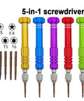 Ultimate 5 In 1 Precision Screwdriver Set With Magnetic Bits, Made Of Chrome Vanadium Steel For Tough Repairs On Phones Watches And Gadgets Featuring T5 T6 Torx Drivers In Cool Purple Finish, 5 tools