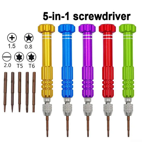 Ultimate 5 In 1 Precision Screwdriver Set With Magnetic Bits, Made Of Chrome Vanadium Steel For Tough Repairs On Phones Watches And Gadgets Featuring T5 T6 Torx Drivers In Cool Purple Finish, 5 tools