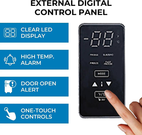 External digital control panel with LED display for Hella Spacious 17 Cubic Foot Convertible Freezer And Refrigerator.