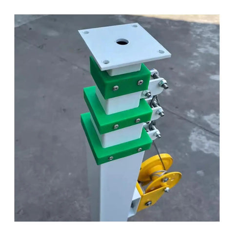 Heavy Duty Manual Telescopic Winch Lift Mast 8 Meter Extension Pole For Security Cameras Antennas And Signal Gear, close-up of green and white mast sections.
