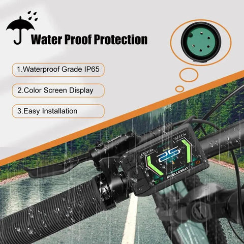 2.4 Inch TFT LCD Ebike Display 600C UART Protocol Cycling Computer Dope Control Panel IP65 Waterproof features display on handlebar.