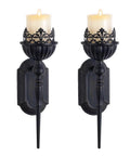 Kick Up Your Living Room Vibe With These Dope Black Gothic Wall Sconces Set Of Two Handcrafted Iron Crown And Scepter Candle Holders For Vintage Home Decor Style. Black iron wall sconces with candle holders, set of two.