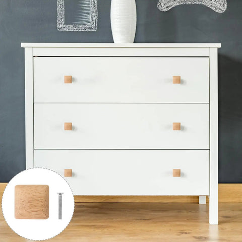 White dresser with 10 Piece Wooden Dresser And Cabinet Pulls Set For Closet And Drawer Handles Square Solid Wood Knobs Bamboo Vintage Style Furniture Hardware Durable And Easy To Install