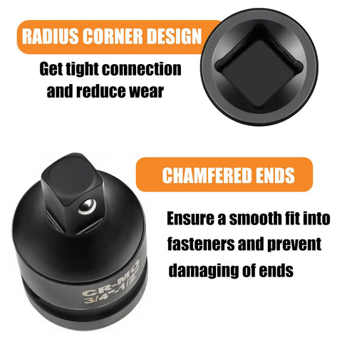 Cool 5 Piece Impact Socket Adapter And Reducer Kit Includes 3/4 To 1/2 1/4 To 3/8 3/8 To 1/2 And More For Heavy Duty Crankin' With Chrome Molybdenum Alloy Build, chamfered end