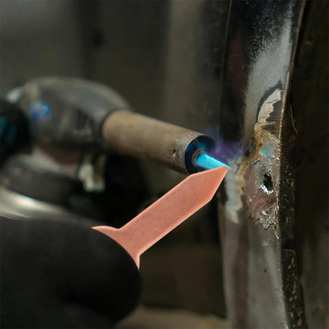 Using Dent Repair Kit With 200 Pcs Iron Dent Puller Washers on car body panel with blowtorch and tool.