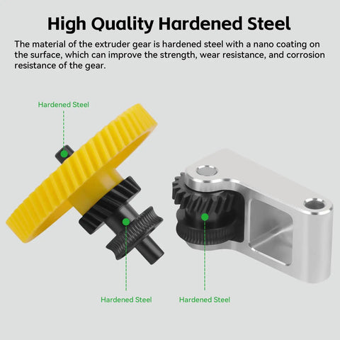 Hardened Steel Extruder Gear For P1 Series 3D Printers with yellow and silver components
