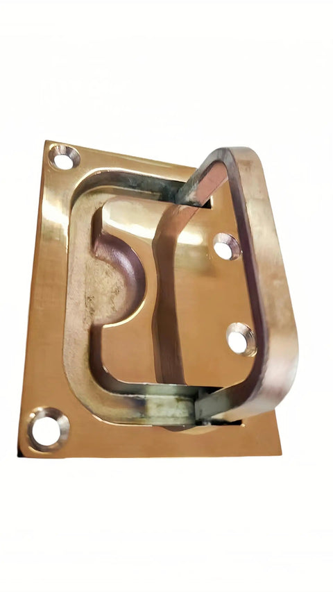 Marine Hatch Flush Ring Pull 316 Stainless Steel With Brass Plating, square design, corrosion resistant, screws visible