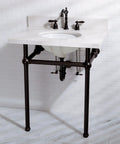 Heritage 8 Inch Widespread Lavatory Faucet With Brass Pop Up Dope Matte Black Finish on white countertop