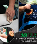 Demonstration of Insynchro Scratch And Swirl Remover One Step Compound And Polish For Paint Correction Removes Fine Scratches Swirls And Oxidation from Cars applied by hand and machine on car surface.
