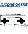 Silicone gasket dimensional diagram showing outer diameter 50.5mm, inner diameter 34.1mm, and thickness 1.9mm