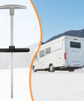 RV Waste Valve Replacement Kit With Aluminum Dump Valve Handle And Sewer Extension Tubes shown with RV in background.