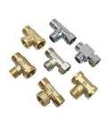 Brass Half Inch Garden Hose Tee Connector 3 Way Water Splitter Adapter T Shape Pipe Fitting Pro Grade For Hoses Faucets And Sprinklers Durable Yard Hydration Gear 10 Pack Yellow Silver Finish, assorted brass and chrome tees