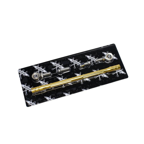 Gold CNC Aluminum Clutch Shift Linkage Rod For Harley Davidson FL Softail And Touring Models Adjustable Bolts 6061 T6 Anodized Finish Fits 86 And Up Ready To Install, shown with rod and heims