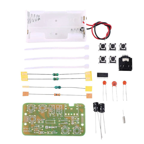 Components of Hands On FM Radio Soldering Kit For Makers And Students 76MHz 108MHz Build A Simple Radio Module laid out neatly