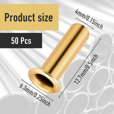 Gold brass compression sleeve for 1/4-inch tube ID, 50 pcs, fits 4mm tube OD