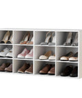 12 Cubby Shoe Storage Bench With 3 Tier Vertical Wood Shoe Rack Organizer For Entryway Hallway Closet And Garage White Shoe Cabinet with visible shoes