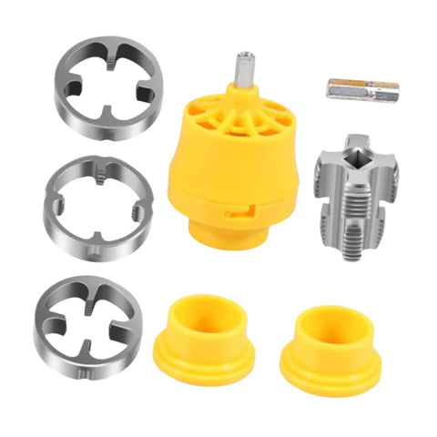 Durable Pvc Pipe Threader Kit With Electric Drill Compatible Die Set, includes yellow and silver components for smooth threading.