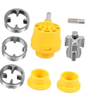 Heavy Duty Flcpjgv PvC Pipe Threader Kit For Effortless Plumbing. Includes yellow internal opener and silver external dies.