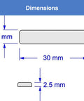 Diagram of Ultra Quiet Interior Door Bumpers 30 Pack With Energy Absorbing Polyurethane Cushions, dimensions 30x6x2.5 mm