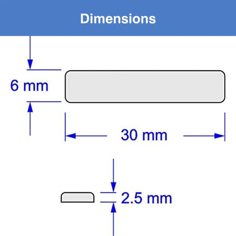 Diagram of Ultra Quiet Interior Door Bumpers 30 Pack With Energy Absorbing Polyurethane Cushions, dimensions 30x6x2.5 mm