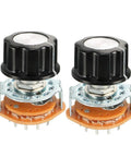 Two-piece pack of 3 Pole 4 Throw Rotary Switch with Band Selector, Single Deck, Black Plastic Knob, 9mm Mount Hole, 15 Pins, Nut Included