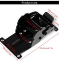 Front view of black industrial locking hinge with 180-degree foldable leg bracket, steel furniture hardware