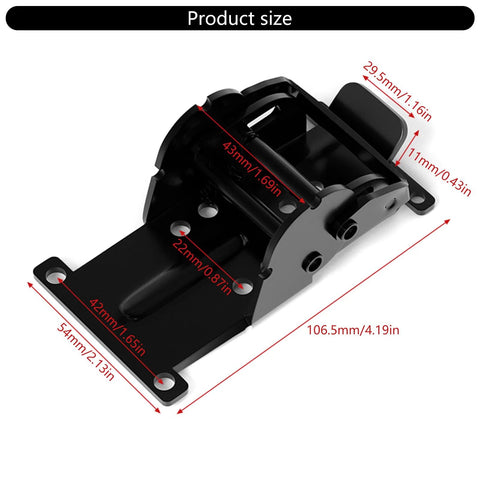 Front view of black industrial locking hinge with 180-degree foldable leg bracket, steel furniture hardware