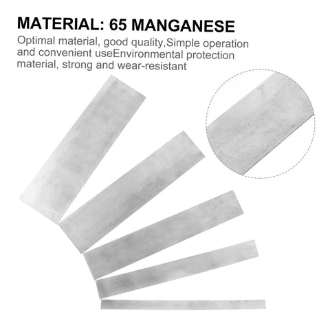 Set of five manganese steel blades from the Heavy Duty Five Piece Manganese Steel Woodworking Scraper Kit, ideal for polishing.