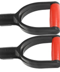 Two Pack D Shaped Shovel Handles Replacement For Snow Shovels And Scoop Shovels with Easy Grip red handles shown in black and red.