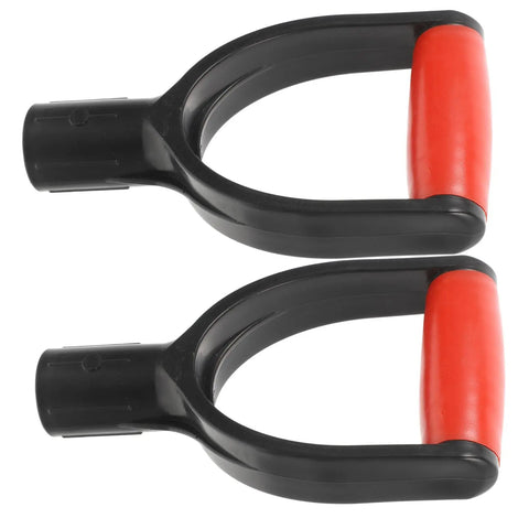 Two Pack D Shaped Shovel Handles Replacement For Snow Shovels And Scoop Shovels with Easy Grip red handles shown in black and red.