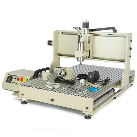 Four Axis CNC Router With 1500W VFD Spindle Engraving Machine, USB Port, showing control panel and tool sensor, heavy duty design
