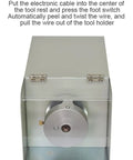 AOXHUGB Electric Automatic Wire Stripping Machine Heavy Duty Full Metal Cable Twister Cutter For Bench Work Station Fast Stripper With Protective Shell front view with rotating mechanism and tool holder.